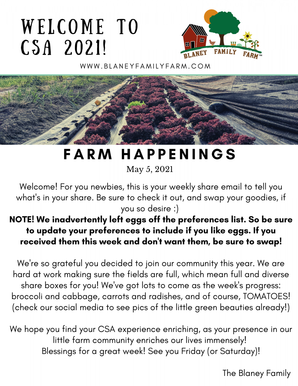 Welcome to CSA and Farm Happenings!