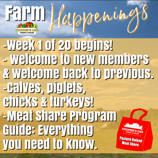 Next Happening: Cooper's CSA Farm Summer 2021 Week 1 "Meat Shares" June 8-13th, 2021