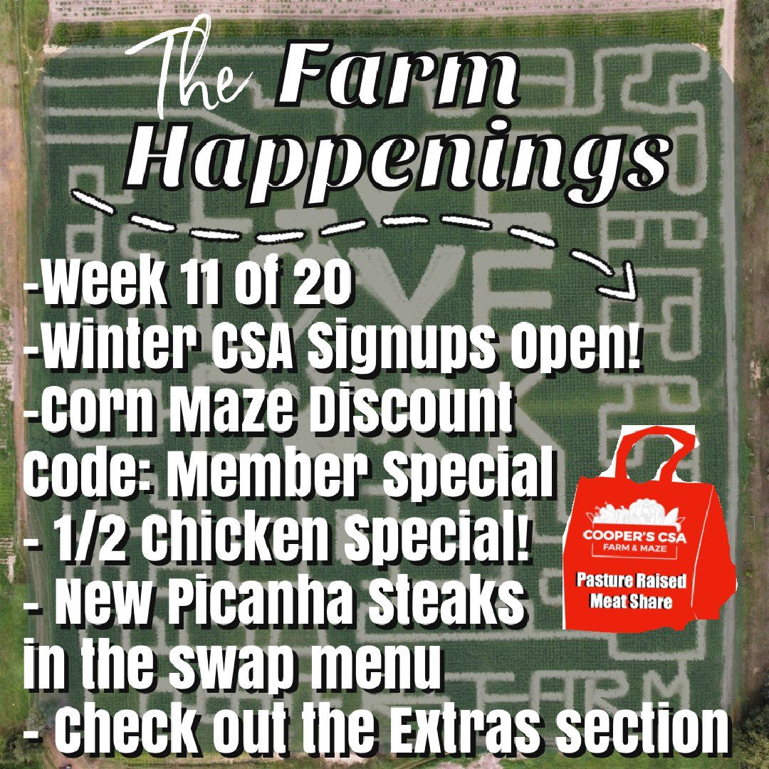 Next Happening: Cooper's CSA Farm Summer 2021 Week 11 "Meat Shares" Aug. 17th-22nd, 2021