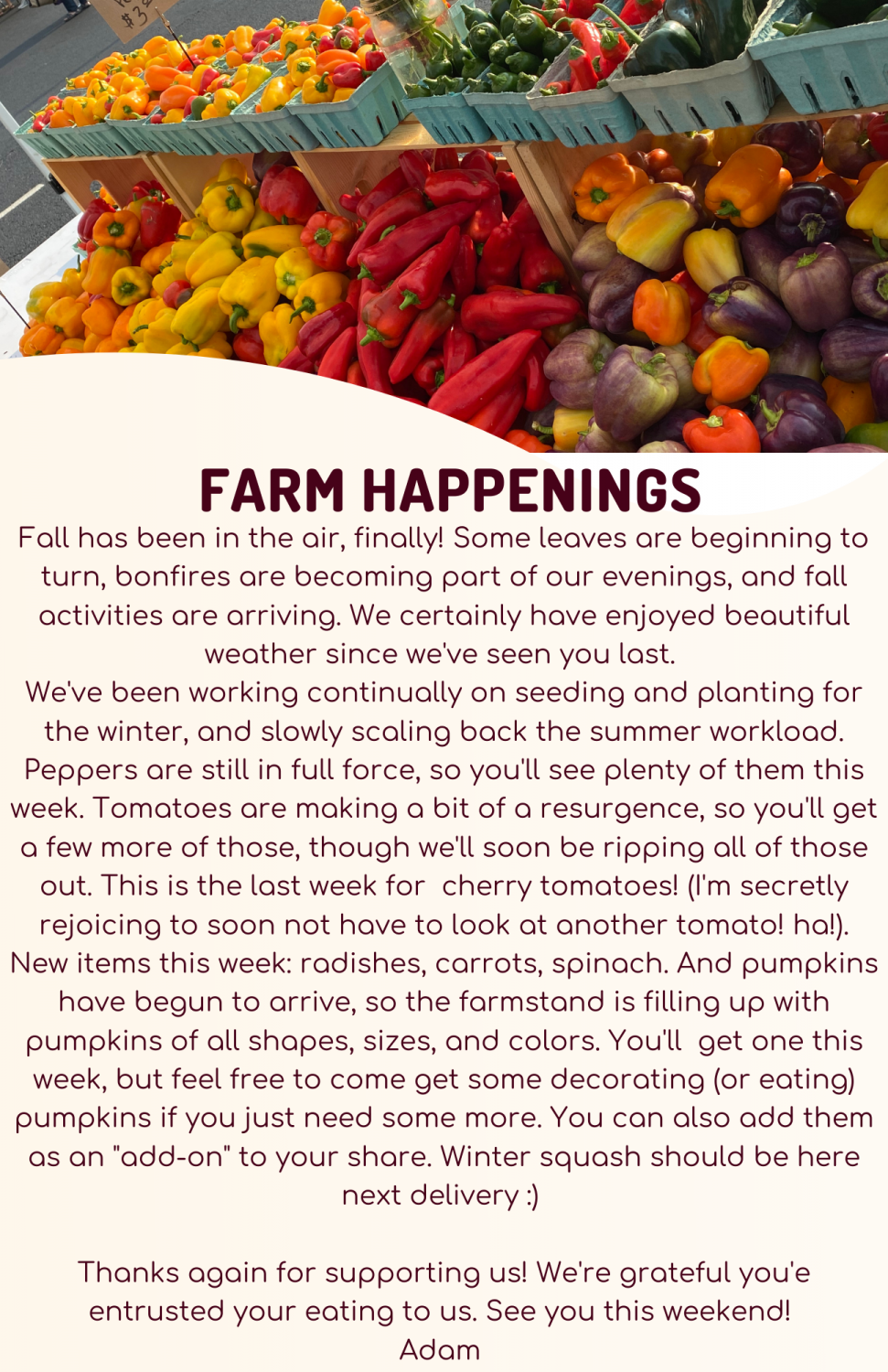 Farm Happenings for October 1, 2021