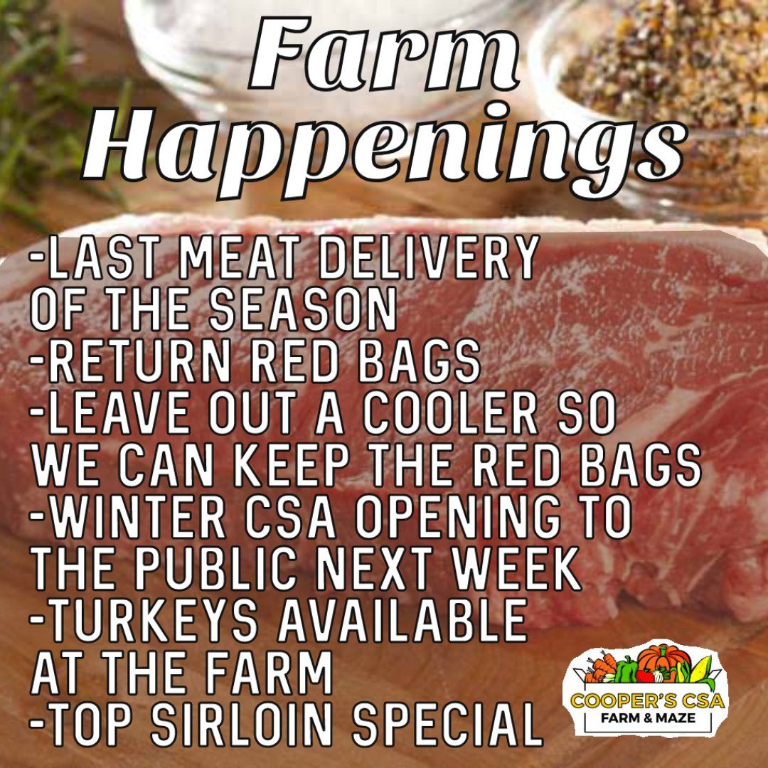 Next Happening: Cooper's CSA Farm Summer 2021 Week 19 "Meat Share" Oct.12th-17th, 2021