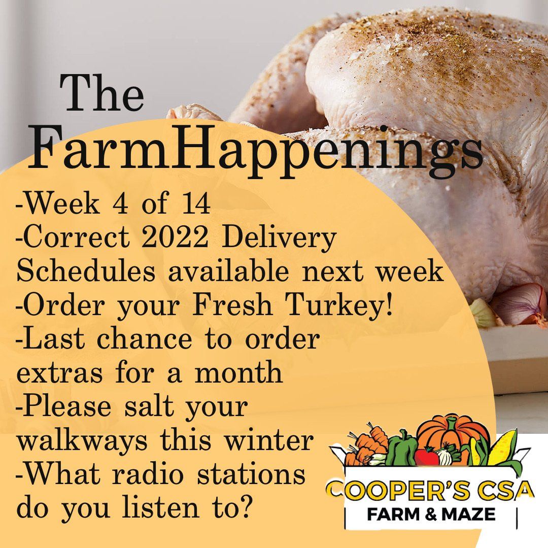 Previous Happening: "The Farm Box"-Coopers CSA Farm Farm Happenings Dec. 14th-18th Week 4