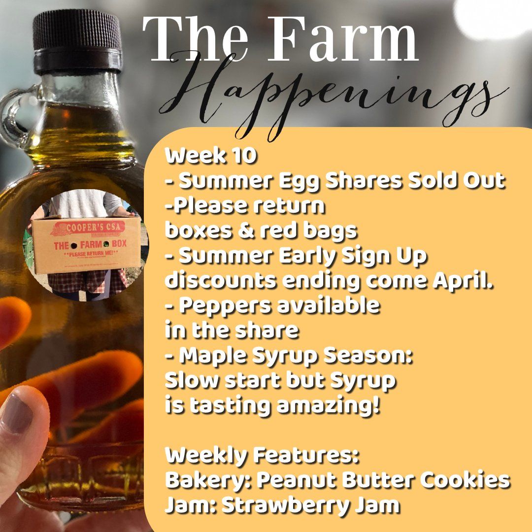 Next Happening: "The Farm Box"-Coopers CSA Farm Farm Happenings March 29th-April 2nd