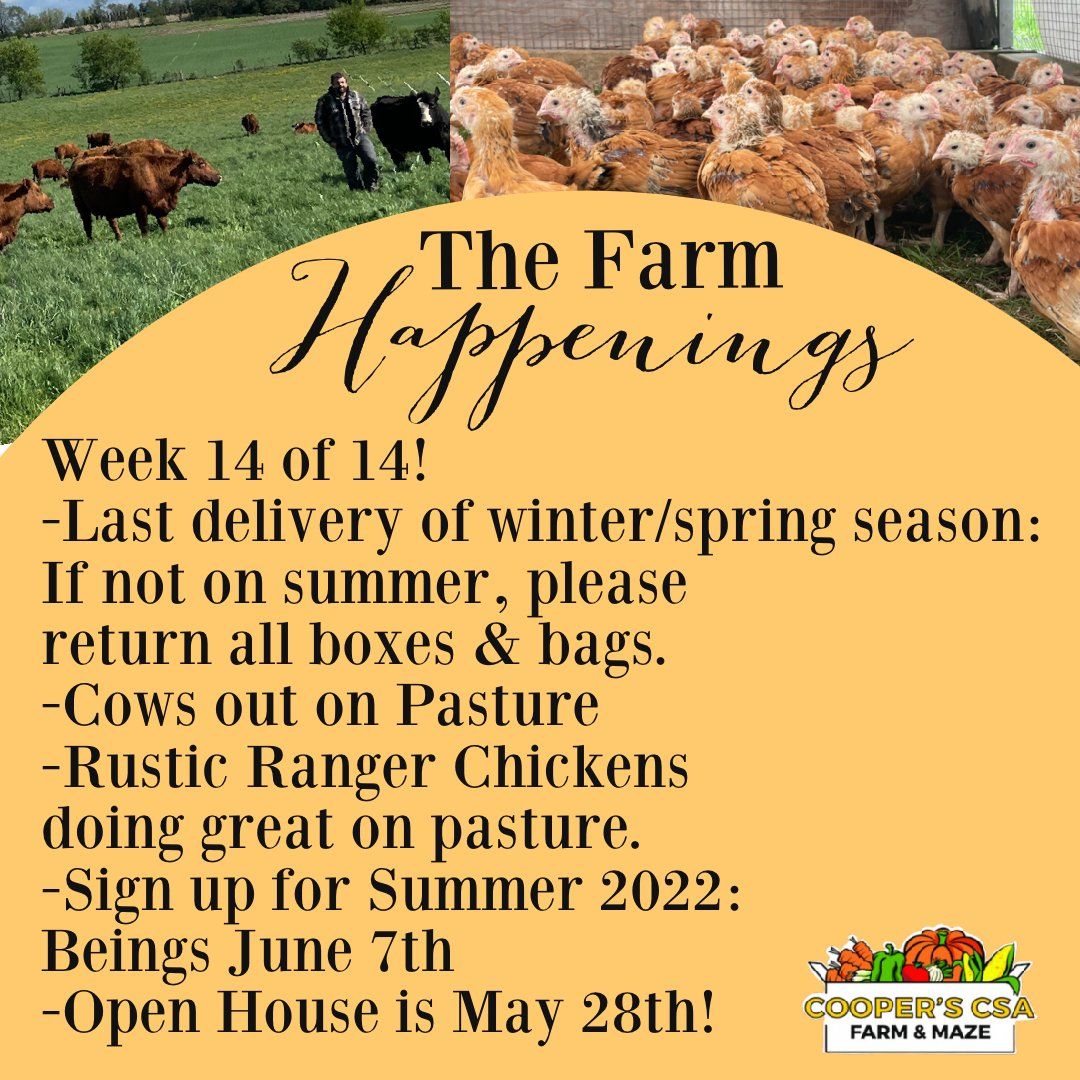 "Pasture Meat Shares"-Coopers CSA Farm Farm Happenings May 24th-28th: Week 14