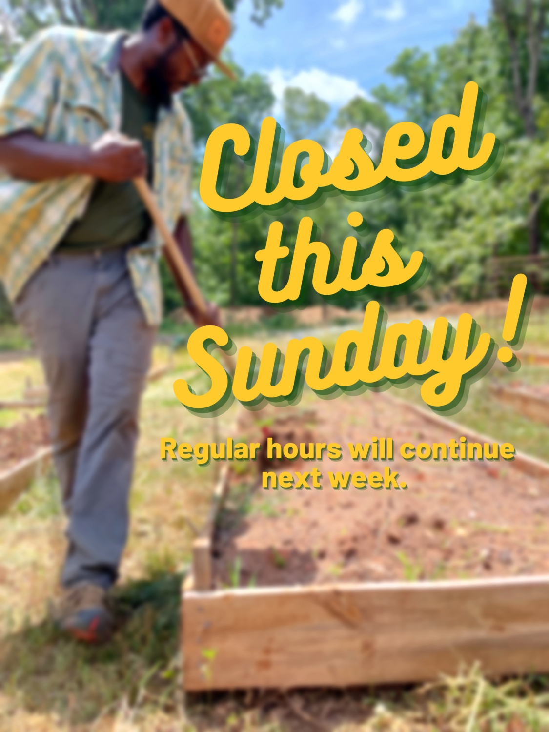 Previous Happening: Closed this Sunday June 5th!