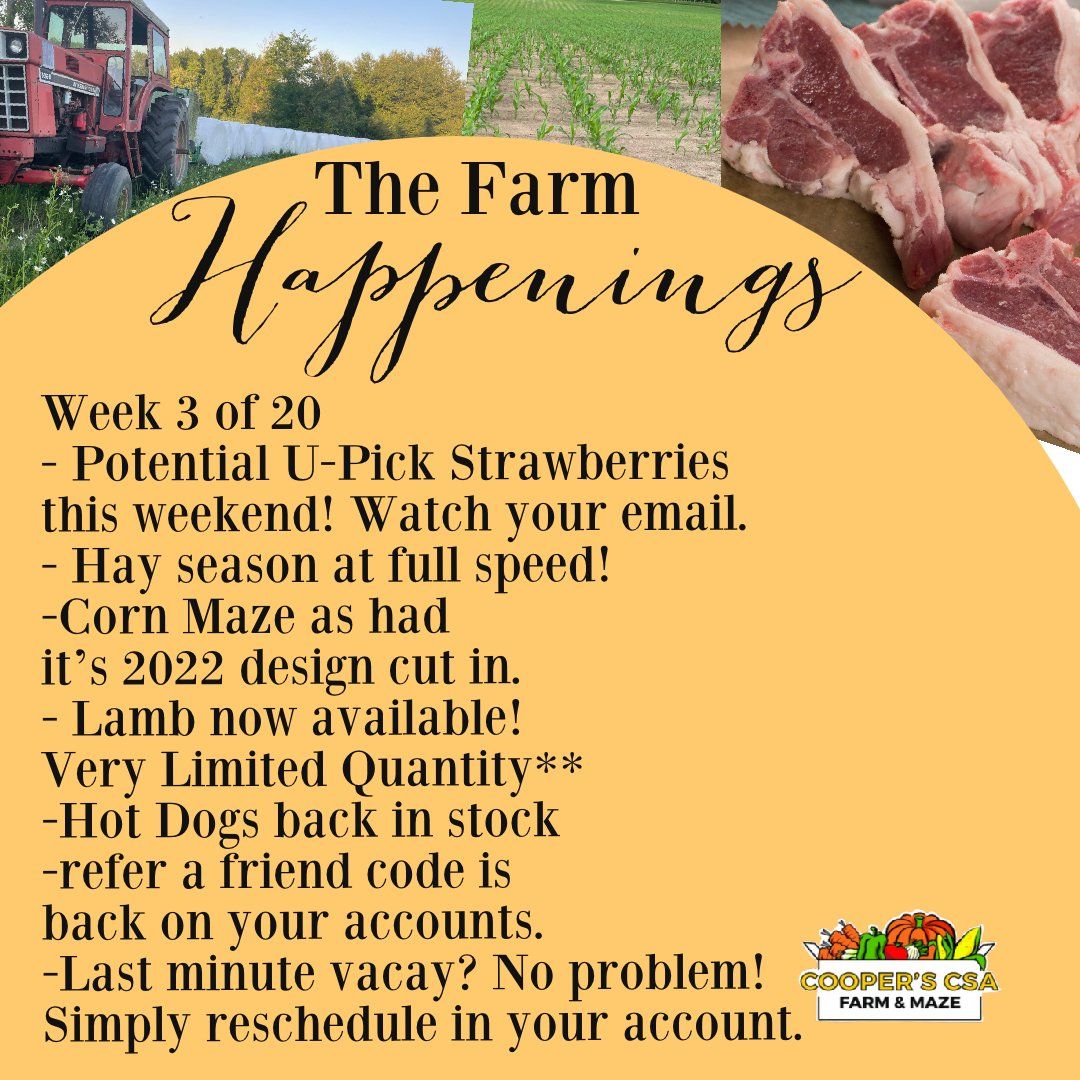 Previous Happening: "Pasture Raised Meat Share"-Coopers CSA Farm Farm Happenings June 21st-26th Week 3