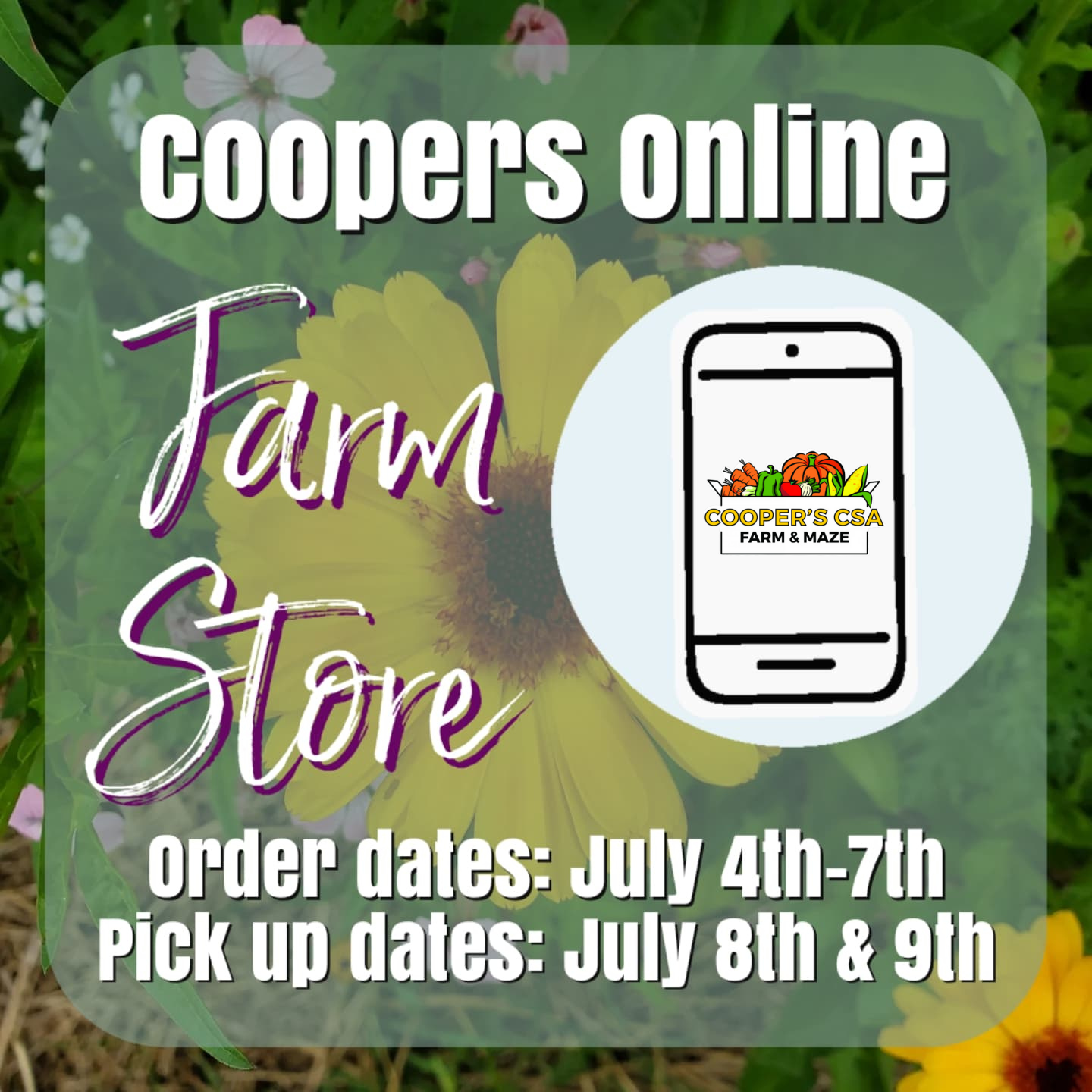 Next Happening: Coopers Online Farm Stand- July 4th-9th