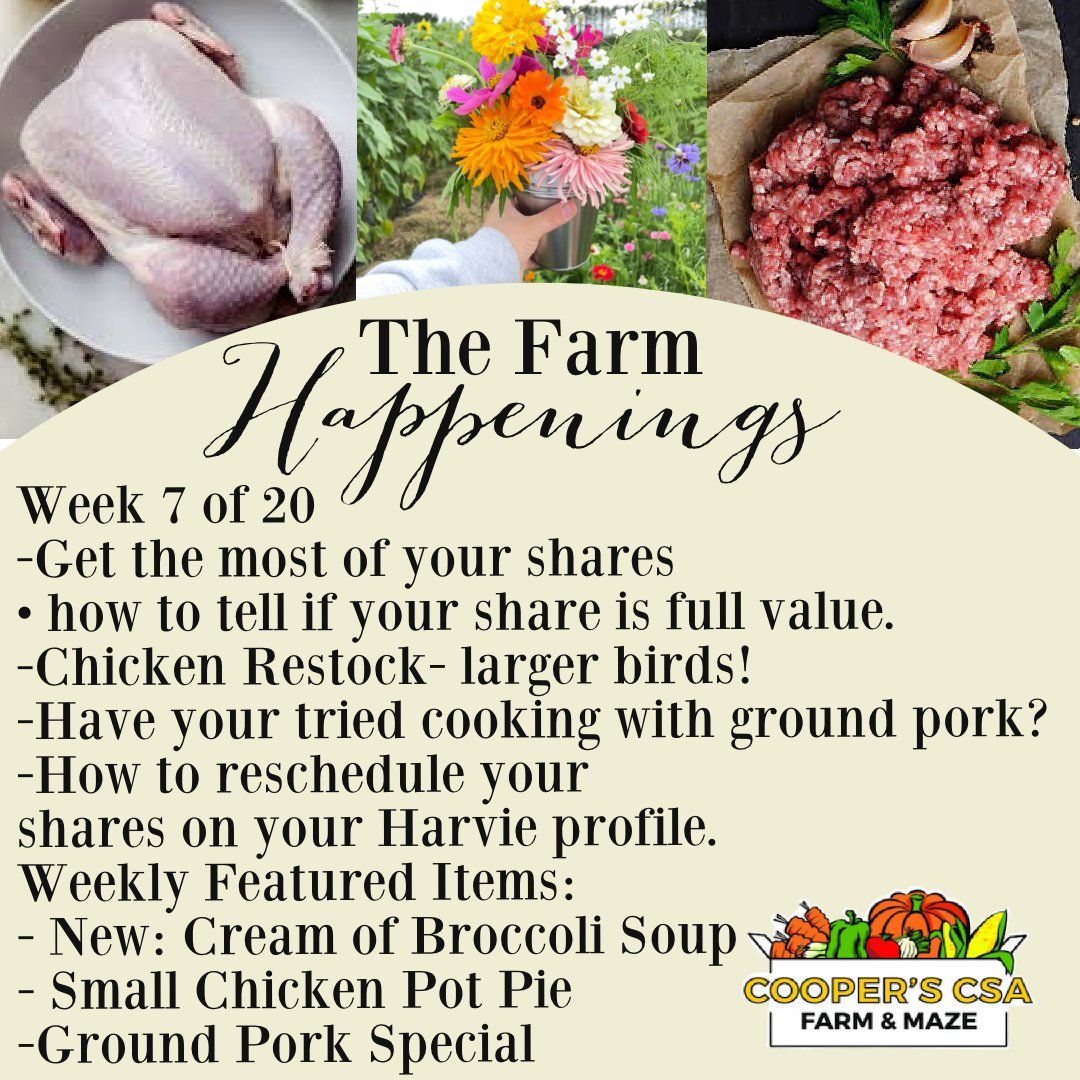 Next Happening: "Pasture Meat Shares"-Coopers CSA Farm Farm Happenings July 19th-24th Week 7