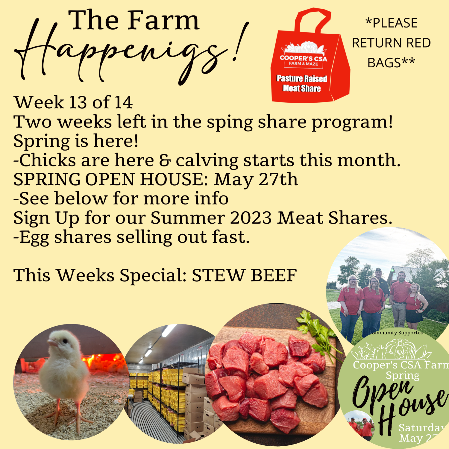 Next Happening: "Pasture Meat Shares"-Coopers CSA Farm Farm Happenings Week 13