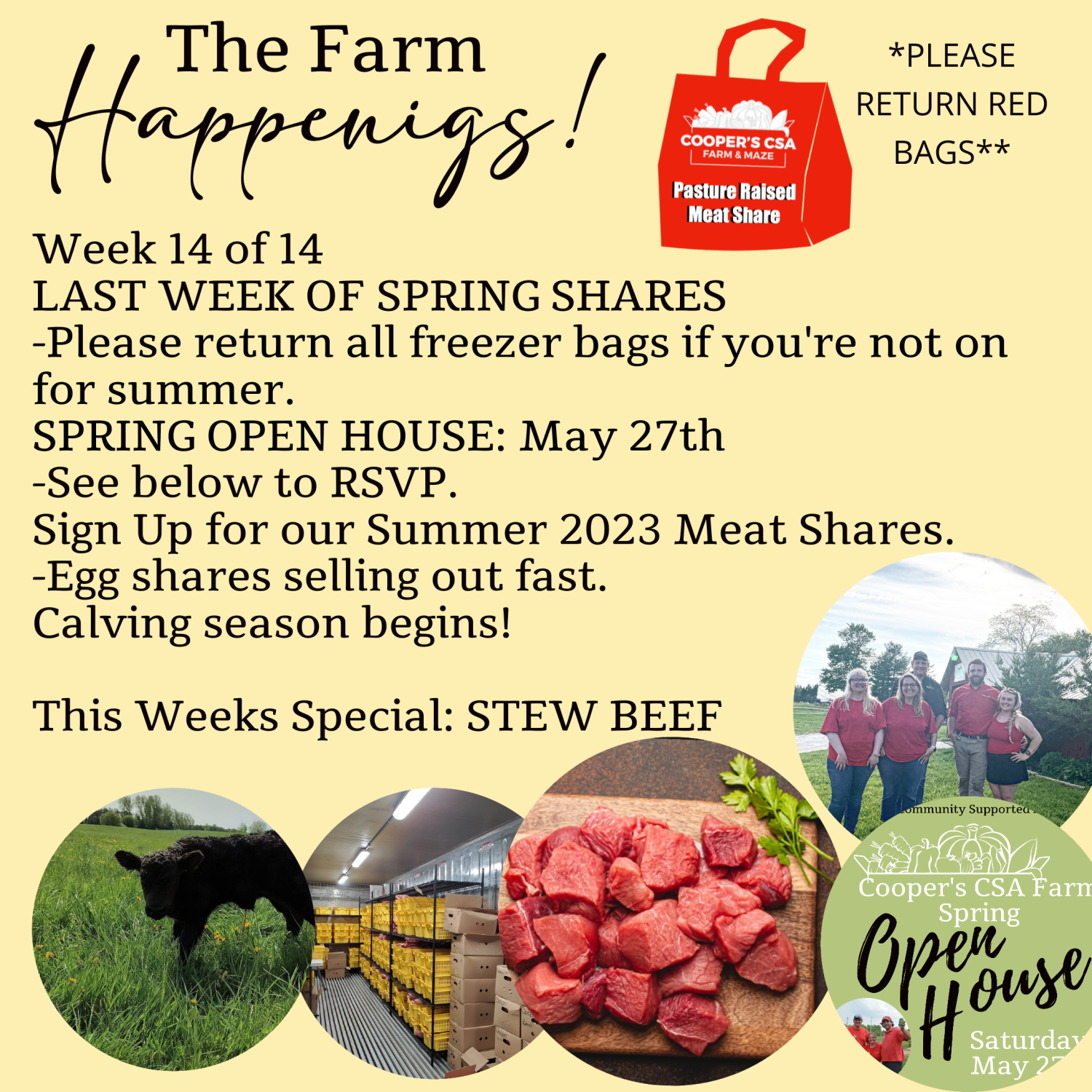 Next Happening: "Pasture Meat Shares"-Coopers CSA Farm Farm Happenings Week 14
