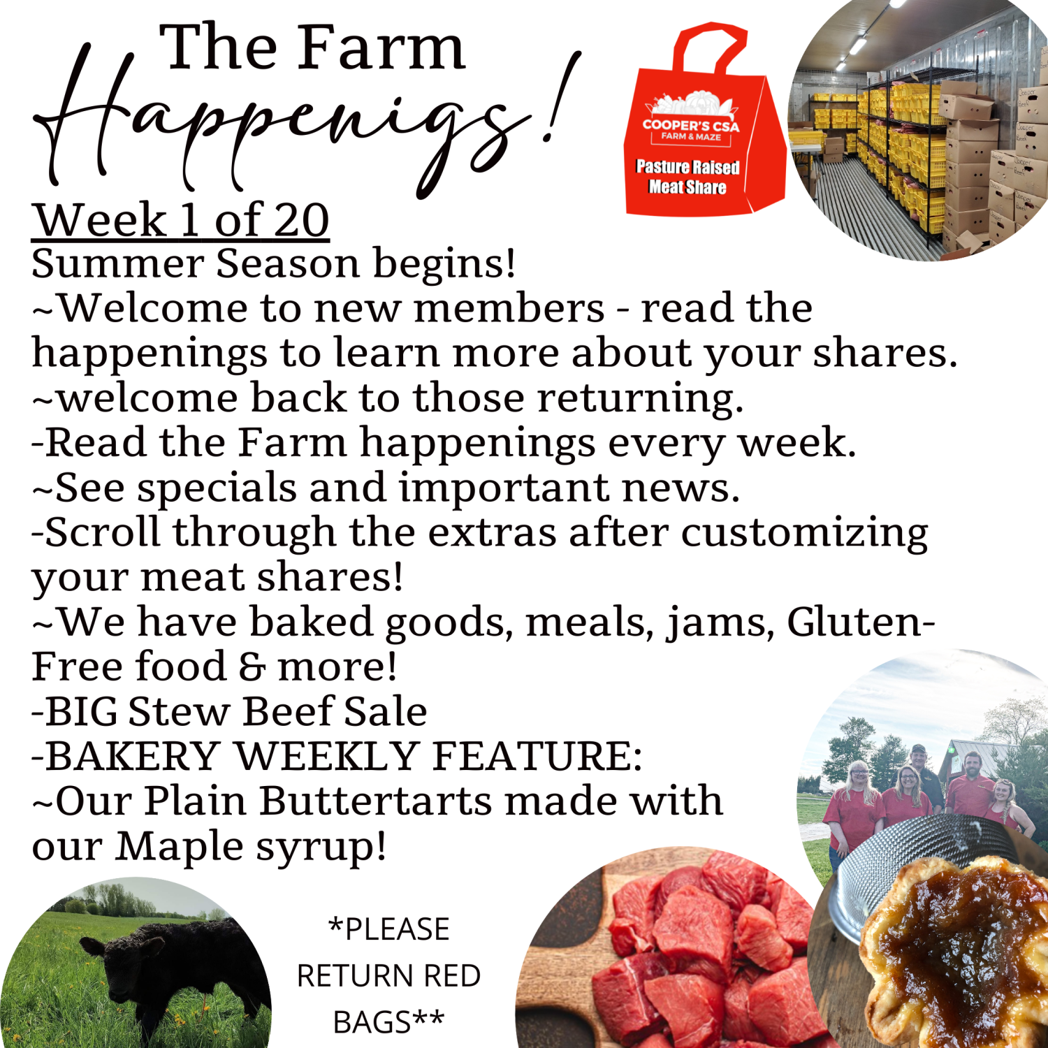Next Happening: "Pasture Meat Shares"-Coopers CSA Farm Farm Happenings;Week 1 of 20