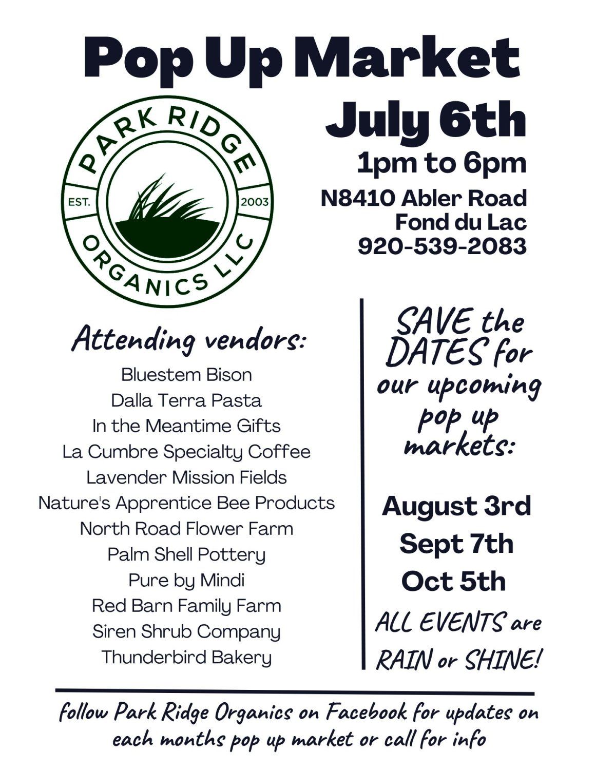 Previous Happening: Pop Up Market July 6th at the Farm