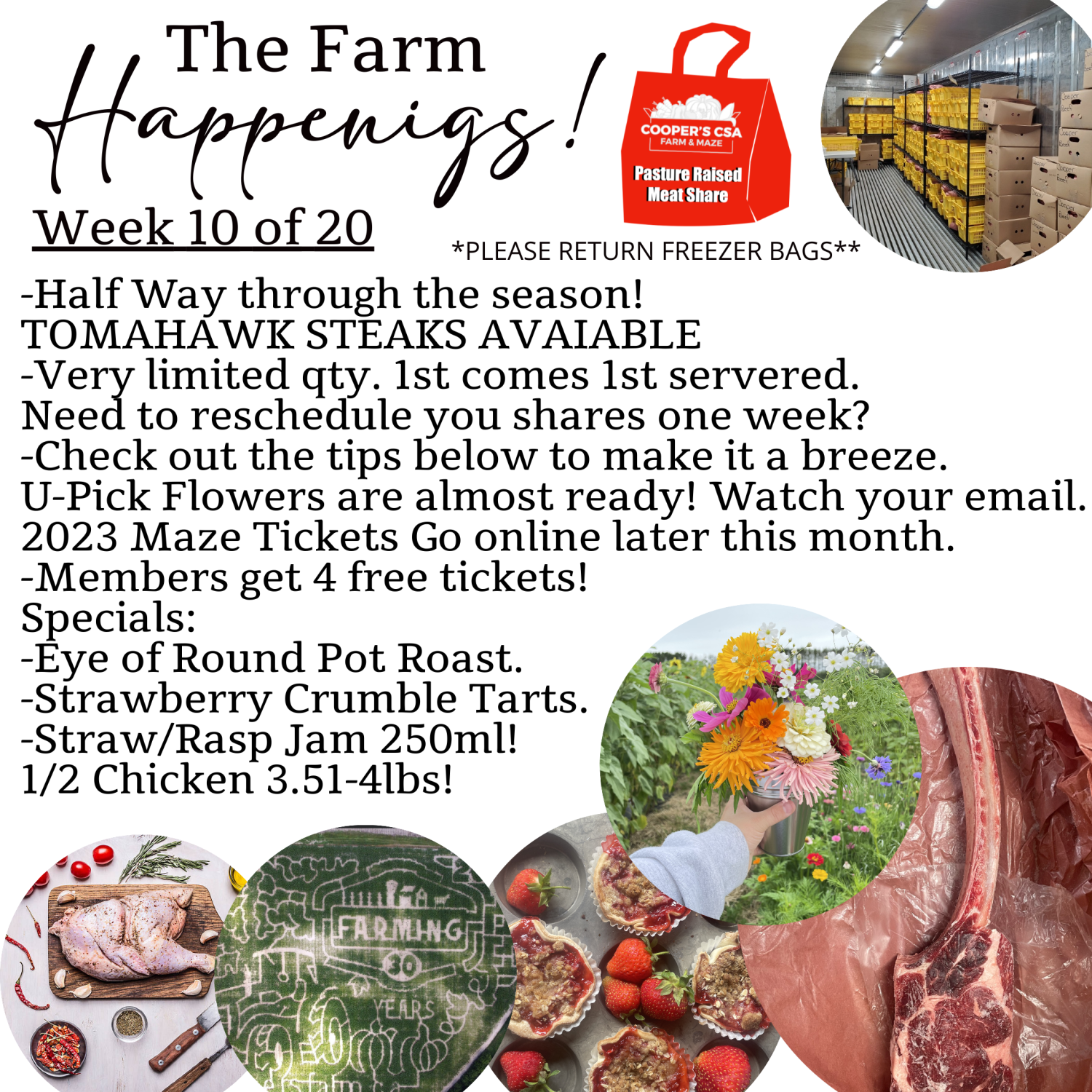 Next Happening: "Pasture Meat Shares"-Coopers CSA Farm Farm Happenings Week 10