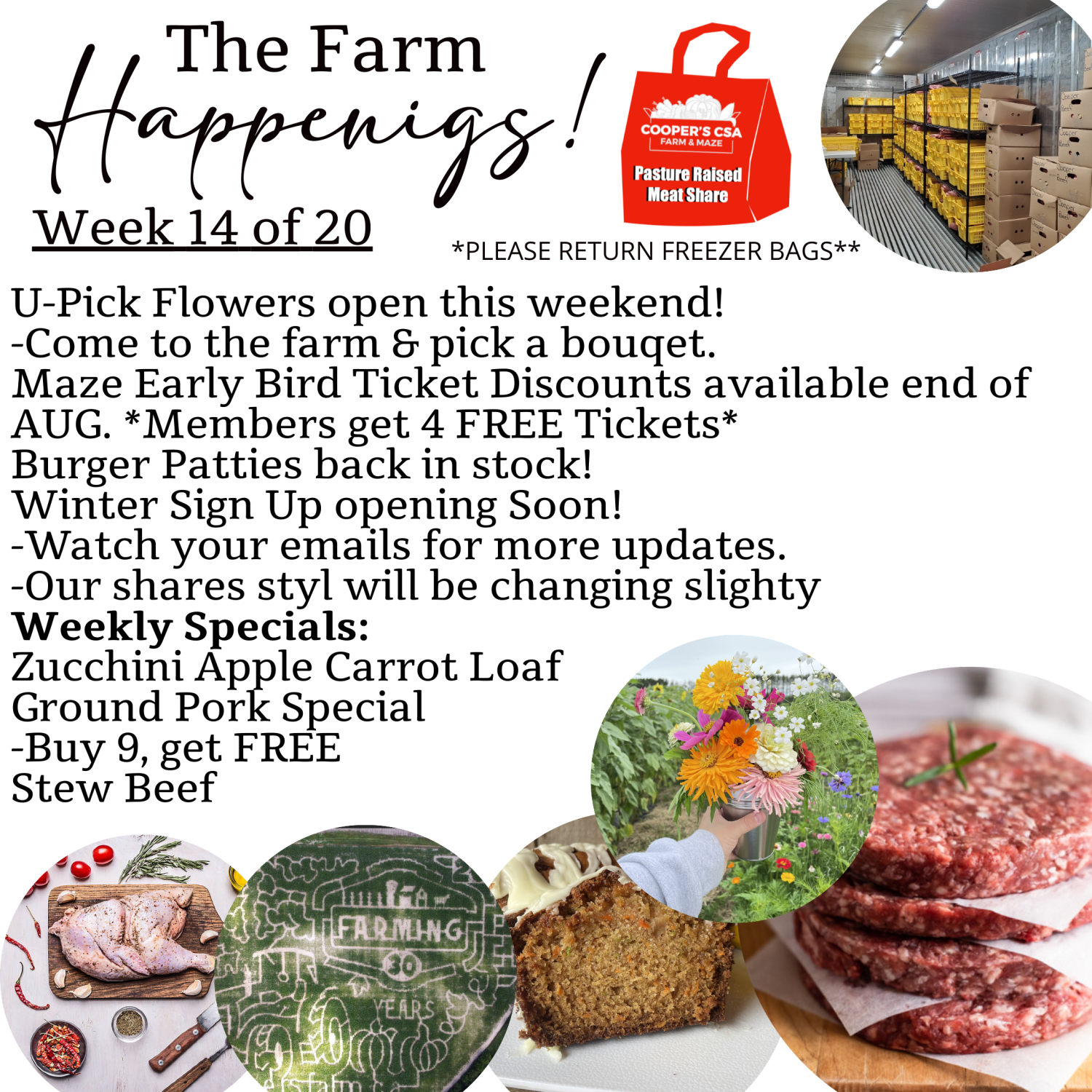 Next Happening: "Pasture Meat Shares"-Coopers CSA Farm Farm Happenings Week 14