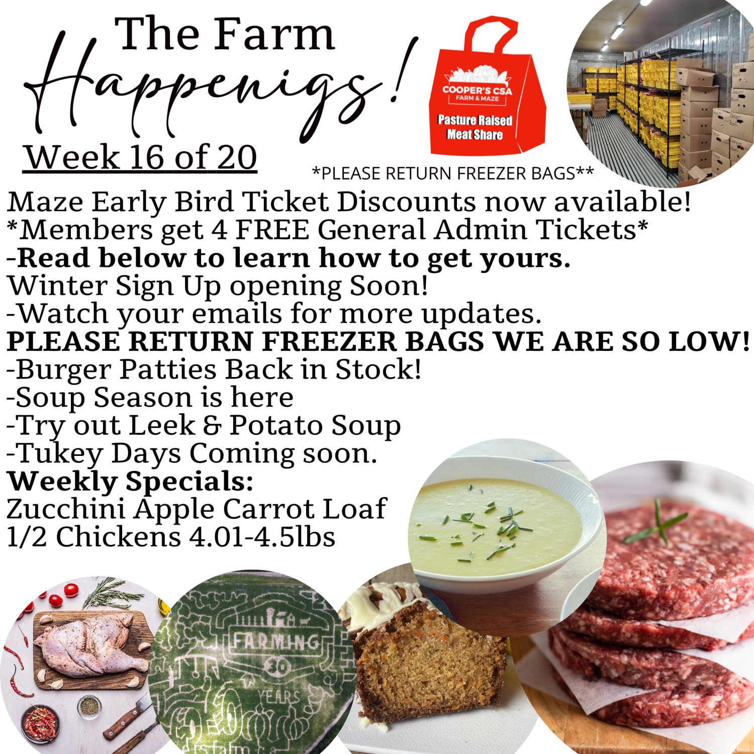 Next Happening: "Pasture Meat Shares"-Coopers CSA Farm Farm Happenings Week 16