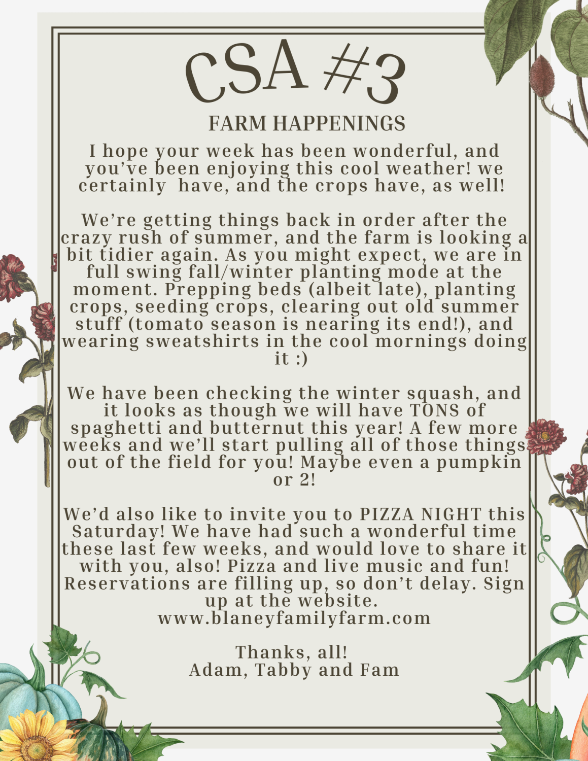 Farm Happenings and PIZZA!