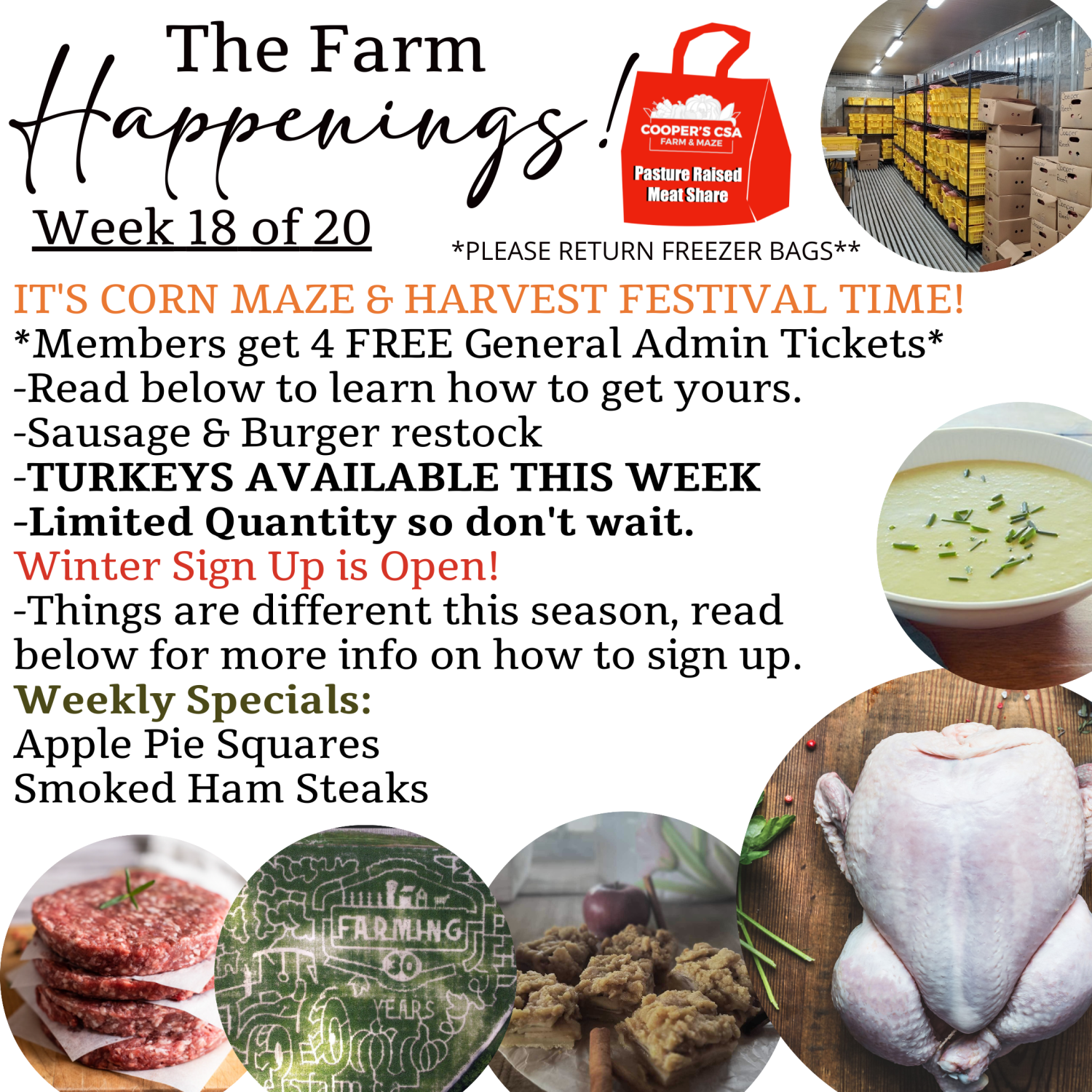 Next Happening: "Pasture Meat Shares"-Coopers CSA Farm Farm Happenings Week 18