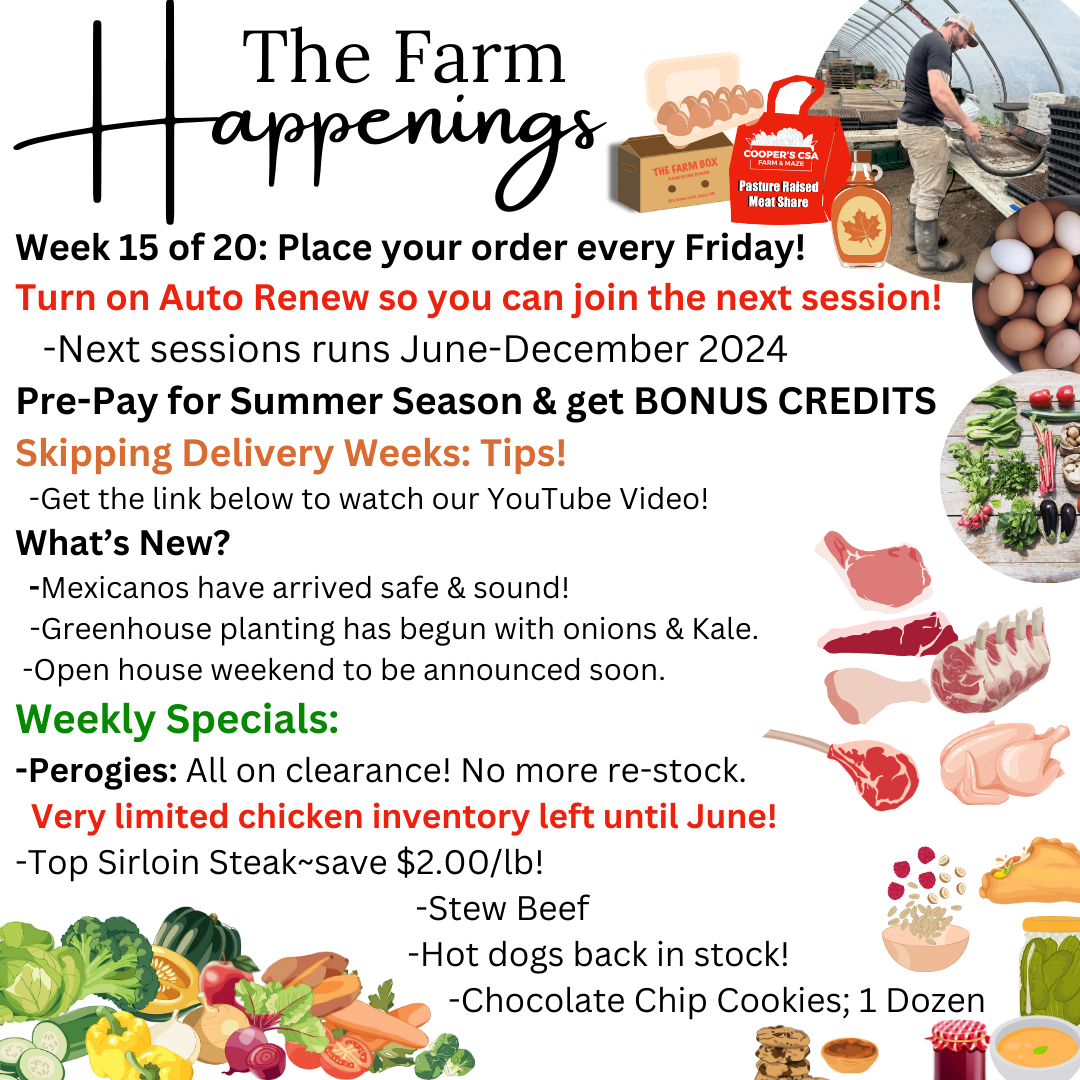 Next Happening: "The Farm Box"-Coopers CSA Farm Farm Happenings April 30th-May 4th