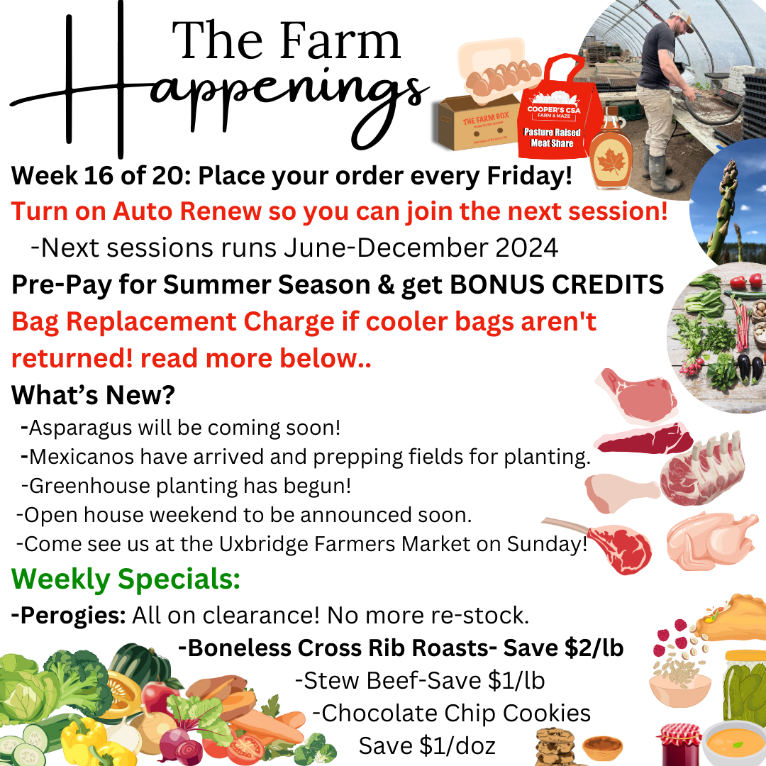 Next Happening: "The Farm Box"-Coopers CSA Farm Farm Happenings May 7th-11th