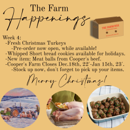 "The Farm Box"-Coopers CSA Farm Farm Happenings Dec.13-17th Week 4