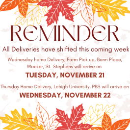 IMPORTANT REMINDER: delivery dates are different this week